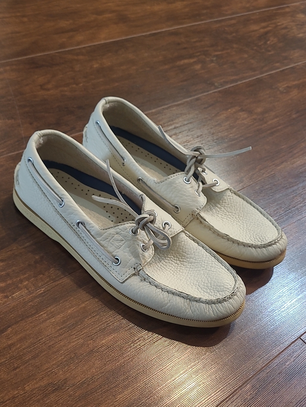 Sperry Top Sider Off-White/Tan Leather Boat Shoes Leather Size 10 M
